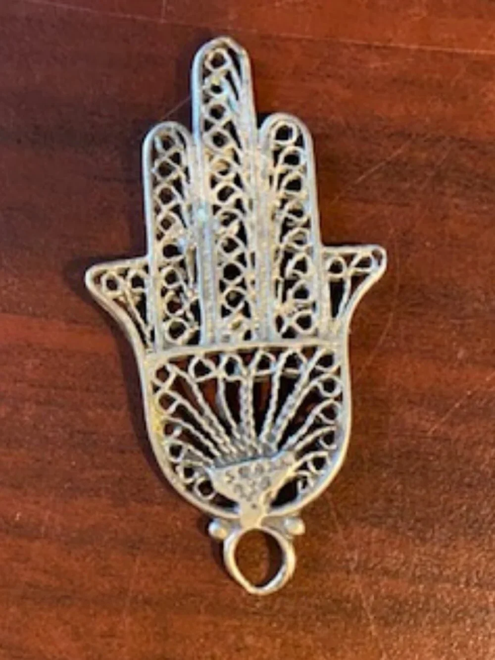 Sterling Silver Filigree Hamsa Marked Israel 935 Protective Amulet